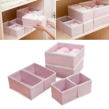 

6pcs Multifunctional Underwear Storage Box Cloth Made Underskirt Bra Storage Case Desktop Storage Box