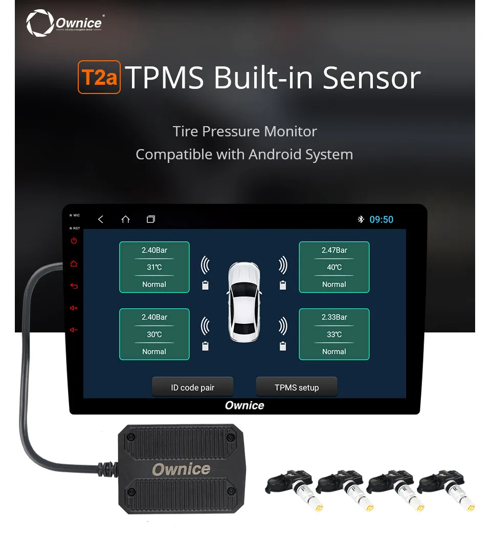 Ownice Android 8,1 USB TPMS сигнализация для контроля давления в шинах с 4 внешними/внутренними датчиками для автомобилей Радио транспортных средств