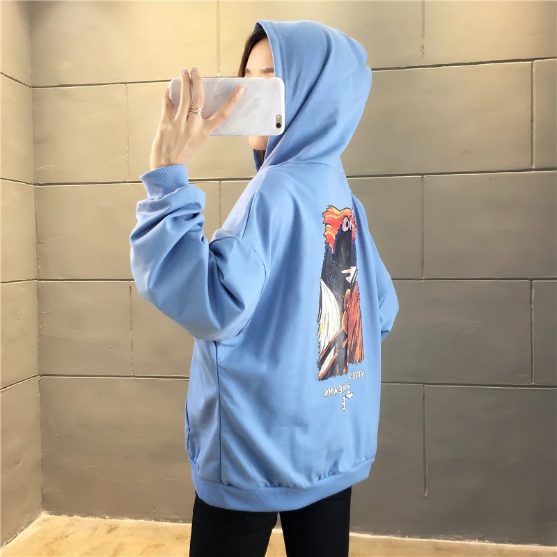 

Hoodies Women Sweatshirts Streetwear Blue Printed Oversized Long Sleeve Casual Harajuku Female Pullovers Fall 2019 Autumn Winter