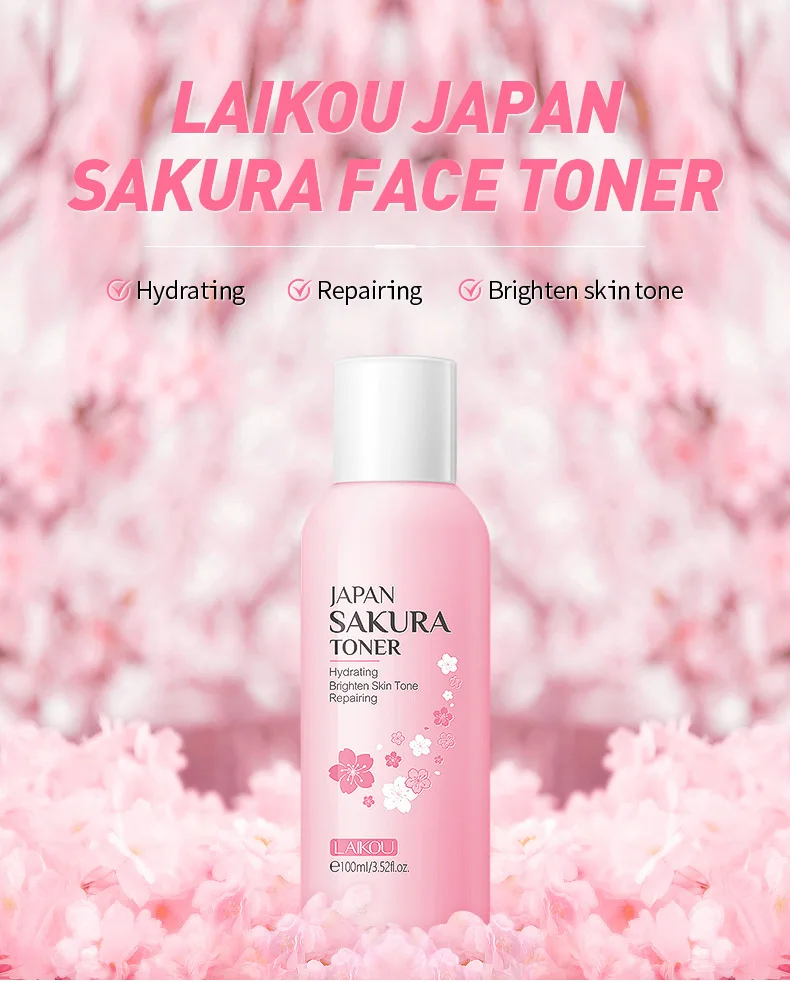 LAIKOU Cherry Blossoms Face Tonic Deep Moisturizing Oil-control Shrink Pores Makeup Water Whitening Skin Care Japan Sakura Toner escada cherry in japan 30