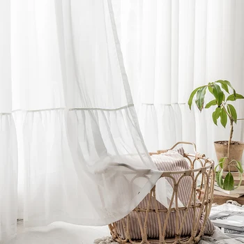 

White Splice Tulle Curtain For Living Room Sheer Voile Wedding Decor Modern Bedroom Window Tulle Curtain Drape JK141Y