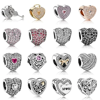 

New Style 100% High-quality Original Love Lock, Love Bow, Pavé Heart-shaped Beads Series, Female Fashion Diy Romantic Jewelry