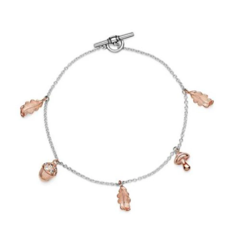 

Leaves Mushroom And Acorn Bracelet 100% 925 Sterling Silver Bracelet Silver And Rose Bracelet Fit European Charms Diy Jewelry