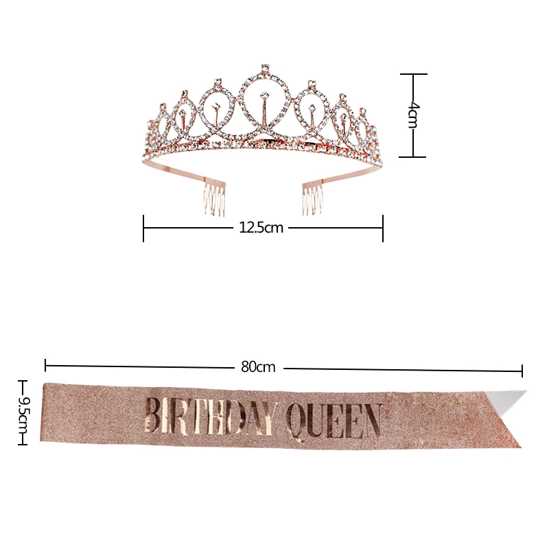 Gold Silver Glitter Birthday Sash Rhinestone Tiara 18th Crystal Crown Birthday Queen Satin Ribbon Sash For Birthday Party Decor