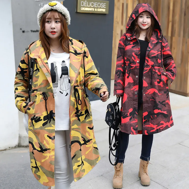 

Winter New Style Plus-sized Increase the Fat Mm Large Size Dress Korean-style BF Style Handsome Camouflage Cotton Coat a Generat