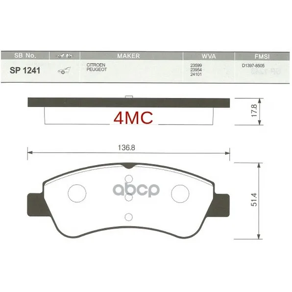 Колодки Тормозные Citroen C4 03-/Peugeot 307/Partner 1.4/1.6-Esp Передние Sangsin Brake Sp1241 Sangsin brake арт. SP1241