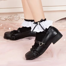 Милые кружевные носки в стиле Лолиты с вышитыми бантиками для девочек-подростков; милые короткие хлопковые носки в консервативном стиле