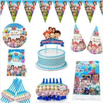 

Cocomelon Theme Party Supplies Party Decoration Birthday Paper Cups Plates Banner Straw Balloons Kids Toys Boy Baby Shower