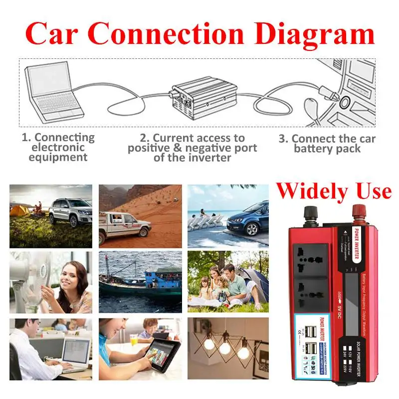 3000 Вт 4 USB ЖК-дисплей Дисплей DC 12 V/24 V к переменному току 220V автомобильный Мощность инвертор Зарядное устройство конвертер адаптер Модифицированная синус волновой трансформатор