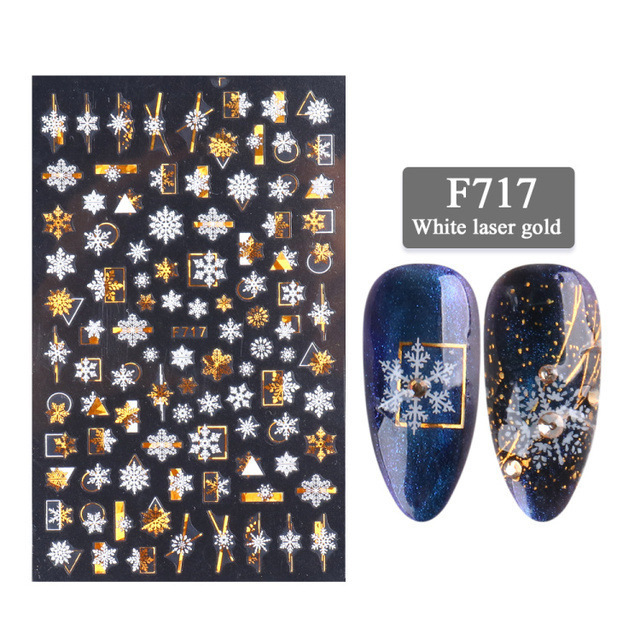 Christmas Nail Art Decoration Stickers Sparkly Gold White Colorful Glitter Geometry Snowflake Winter Slider Nail Foils1pcs
