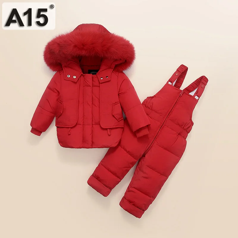 A15 зимняя куртка для маленьких мальчиков комплект со съемной шапочкой и штанами для детей 12 месяцев, Размер От 2 до 3 лет, детская одежда для девочек, пальто - Цвет: k38- X-901Red