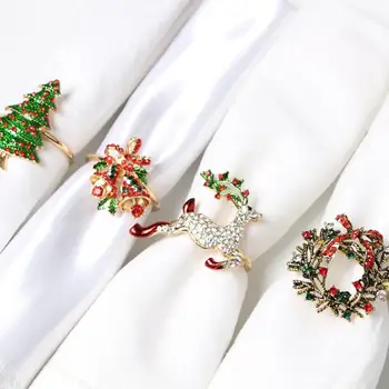 

Christmas Tableware Napkin Ring 6pcs High-end Xmas Wreath Tree Buckle Sample Hotel Mouth Bow Ring Table Ring Flower Napkin Y7F8