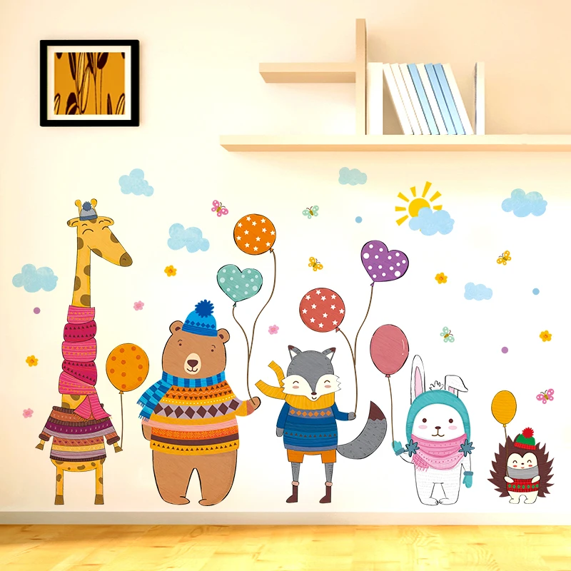 [SHIJUEHEZI] жираф медведь лиса кролик Ежик наклейки на стену DIY животные настенные наклейки для детской комнаты украшения детской спальни