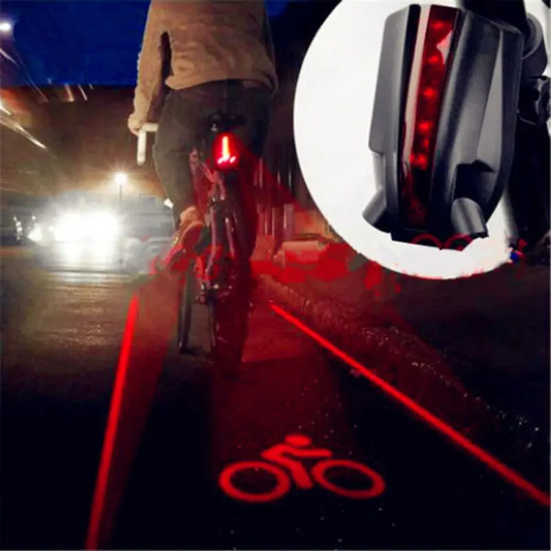 Bike 2 Laser 5 LED Lamp Light Rear Flashing Cycling Bicycle Tail Safety Warning 