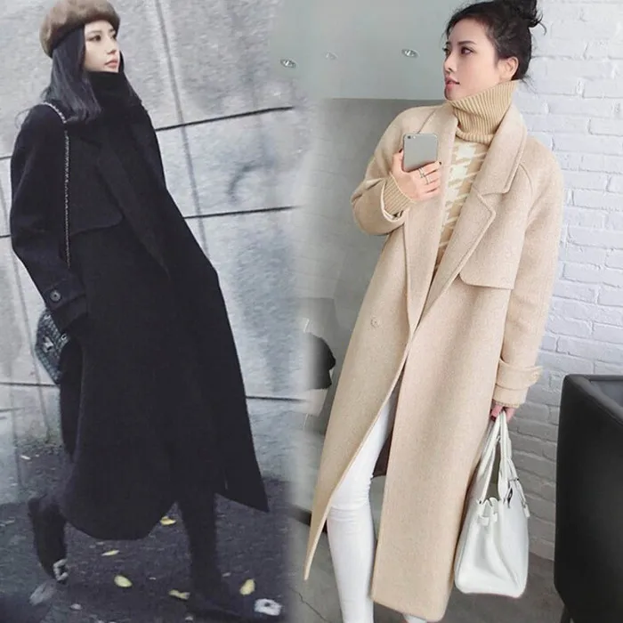 Women Autumn Winter Lapel Long Sleeve Longline Coat Slim Fit Long Coat JS25