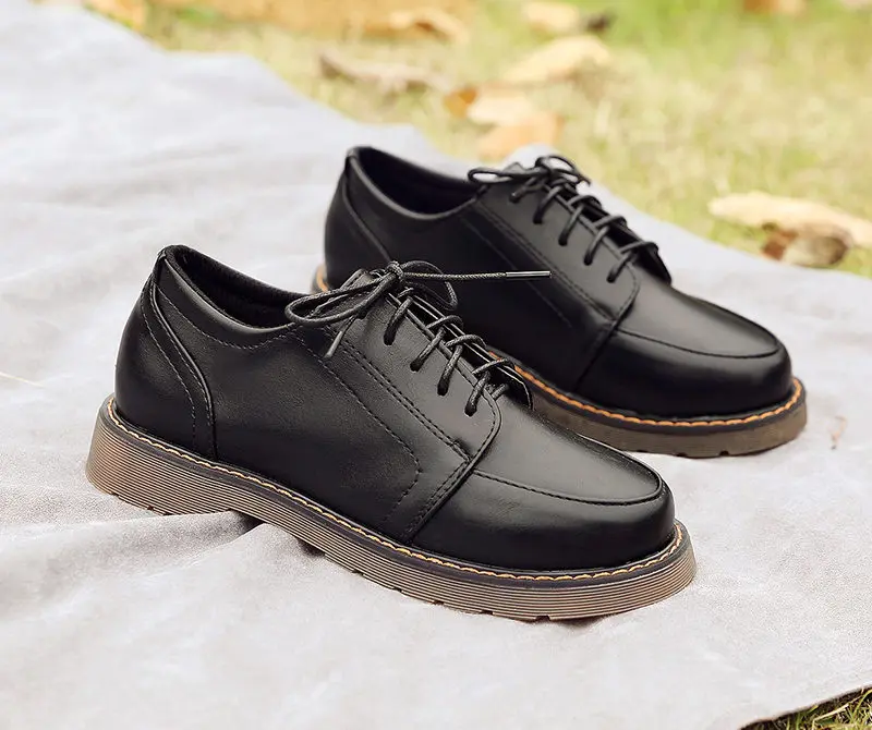 Women Platform Oxford Shoes 2022 Autumn Vintage Brown Leather Flats Lace Up Women Fashion Loafer Shoes Black Oxford Shoes