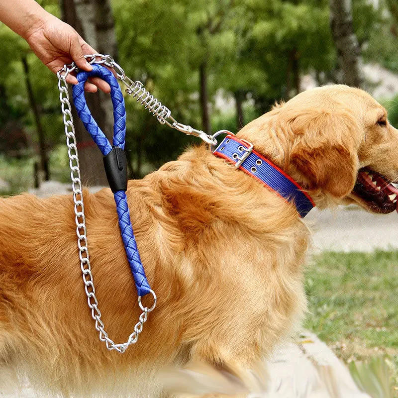

Nylon Dog Hand Holding Rope Medium Large Dog Dog Chain Spring Proof Punch Metal Pet Chain Traction Belt Multi-color