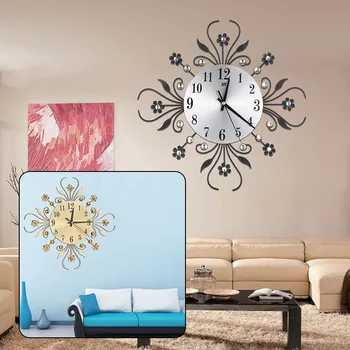 

Wall Clock Silent Aluminium Dial Flower Shape Diamond Diamond Glod/Sliver Clock Household Living Room Wall Ornament Home Decor