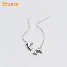 Trusta,, модные, хит,, 925 пробы, серебряные серьги-гвоздики, милые, с дельфинами, связанные, 5,7 см, Висячие палочки, для девочек, друзей, подарок, DS461