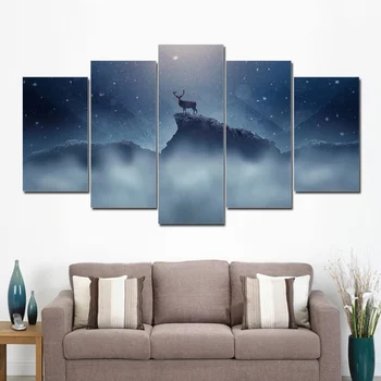 

5 Panel Canvas Art Deer On The Mountain Canvas Art Modern Wall Pictures for Living Room Canvas Painting