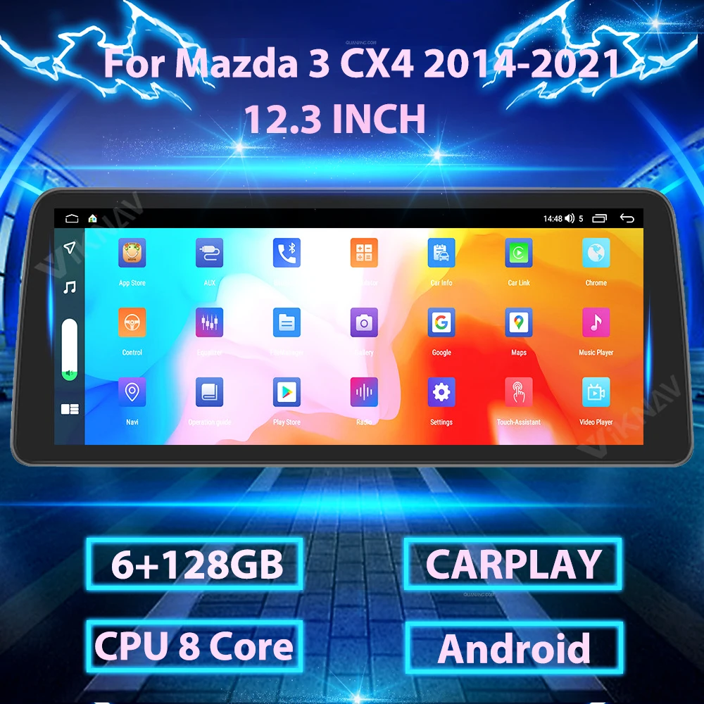 

Автомобильный радиоприемник на Android с экраном 12,3 дюйма для Mazda3 CX4 2014-2021, GPS-навигация, DVD, мультимедийный плеер 2din