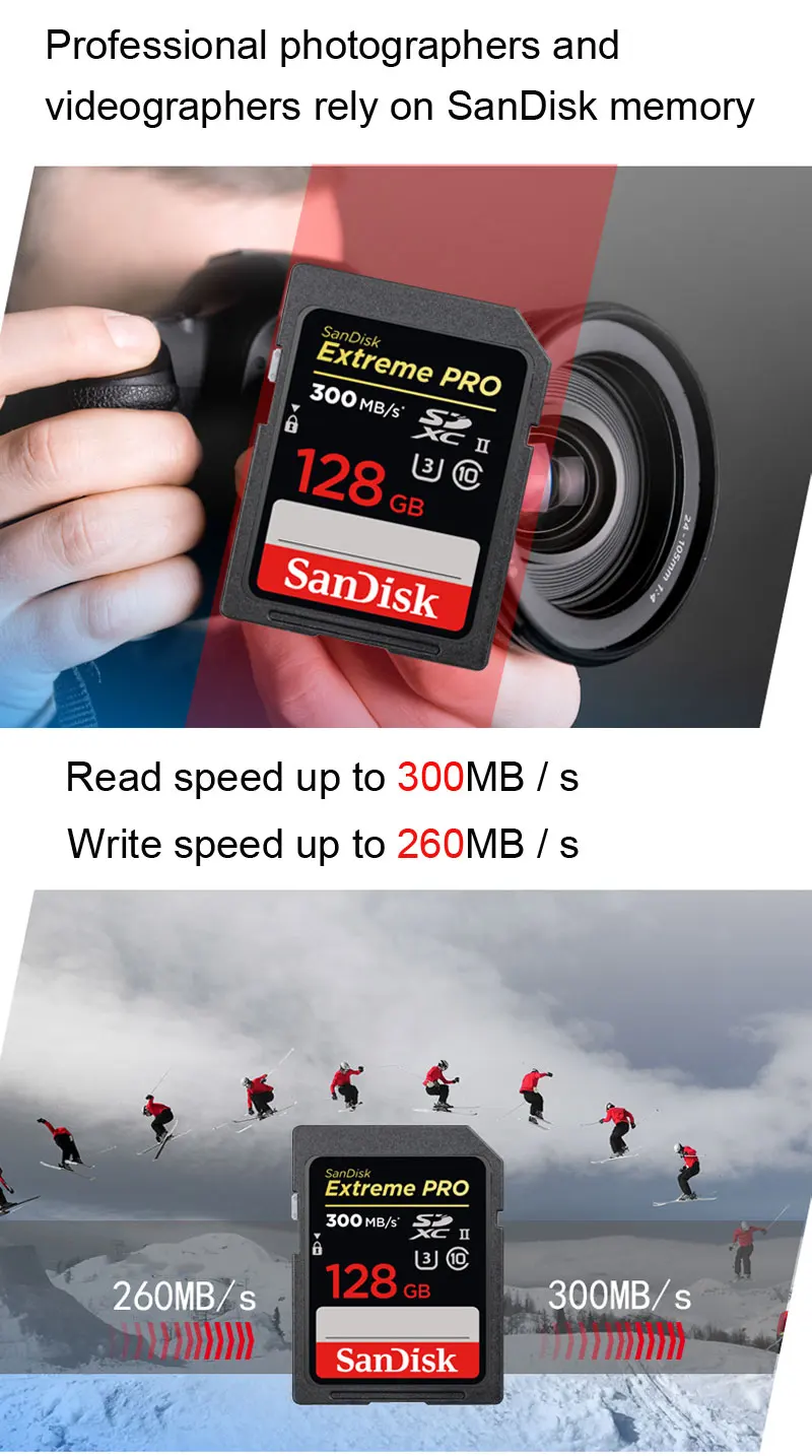 Двойной Флеш-накопитель SanDisk Extreme PRO SD UHS-II карта 32 Гб SDHC 64 Гб 128 ГБ SDXC до 300 МБ/с. U3 4K Ultra High Скорость слот для карт памяти для Камера