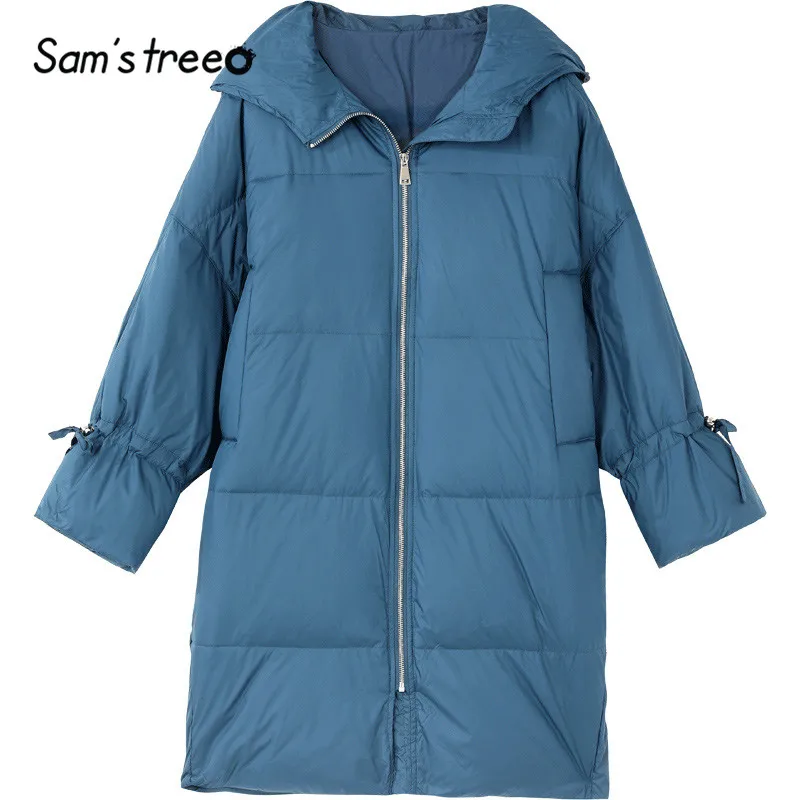 SAM'S TREE/разноцветные однотонные толстовки с капюшоном на завязках; теплый пуховик для женщин; коллекция года; Сезон Зима; женская верхняя одежда с рукавами-лепестками