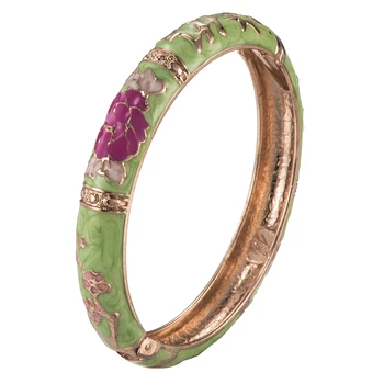 

UJOY Peony Rose Bracelet Cuff Hinge Enamel Green Fashion Accessories for Lady Women's Gift 55A127