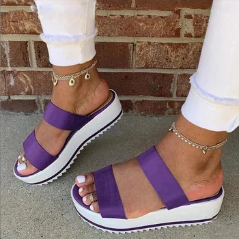 

Summer Comfortable Flat Bottom Women Slippers Female Beach Platform Slippers Flat Outdoor Slip On Open Toe Shoes