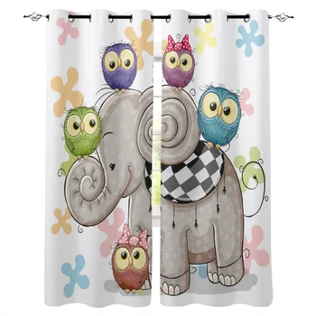 

Modern Cartoon Elephant And Owl Window Curtain Bedroom Kitchen Living Room Decoration Items Window Curtains for Living Room