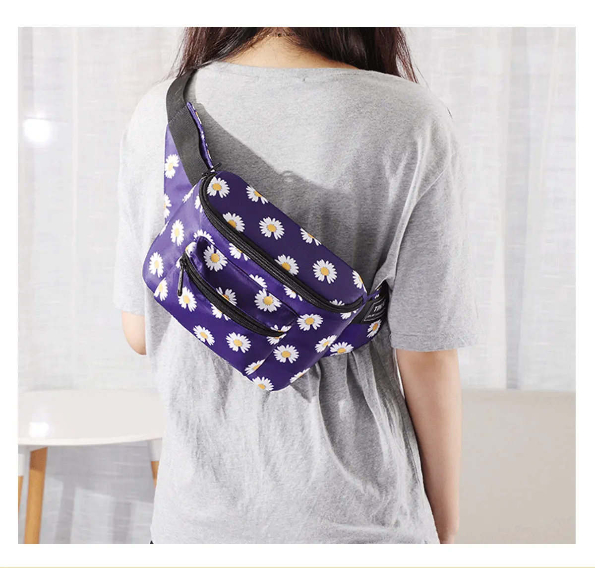 TINYAT Frauen Druck Daisy Taille pack Tasche Weibliche Leinwand Tasche Gürtel Fashion Casual Gürtel Tasche Weibliche Reise Banana taschen Mädchen fanny – Detail 10