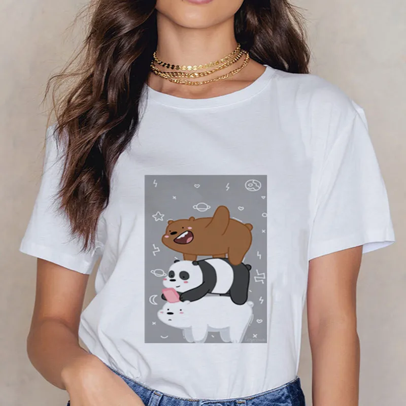 Women's Cute Bear Print Harajuku TShirt Girl Kungfu Panda Fashion O-Neck Short Sleeve Tshirt Street Clothing Shirt | Женская одежда