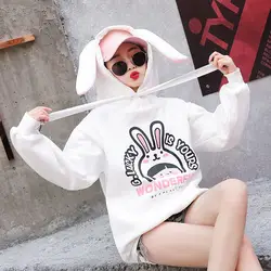 2019 Осенняя Женская одежда в Корейском стиле, новый стиль, плюс бархат, кролик Ушастый, корейский стиль, милая Женская толстовка с капюшоном