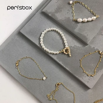 

Peri'sbox 7 Designs Chic Gold Chain Bracelet Toggle Clasp Strand Pearl Bracelets Craving Portrait Coin Pendant Bracelet Femme
