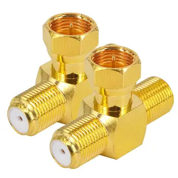 

100 Pieces T shape F Type F 1 Male to F 2 Female Triple splitter 3 way T in Series RF Adapter Connector