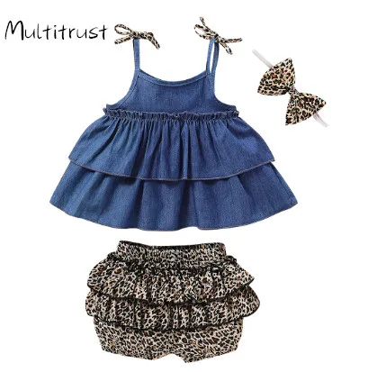 

Fast Shipping 0-5Years Baby Girl Clothes Sleeveless Vest Tops +Leopard pleated shorts 2Pcs Outfits Clothes Summer