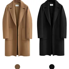 Зимнее черное Женское пальто с широкими нагрудными карманами, шерстяная ткань и полиэстер, Полушерстяное пальто, большие размеры, длинные пальто, верхняя одежда