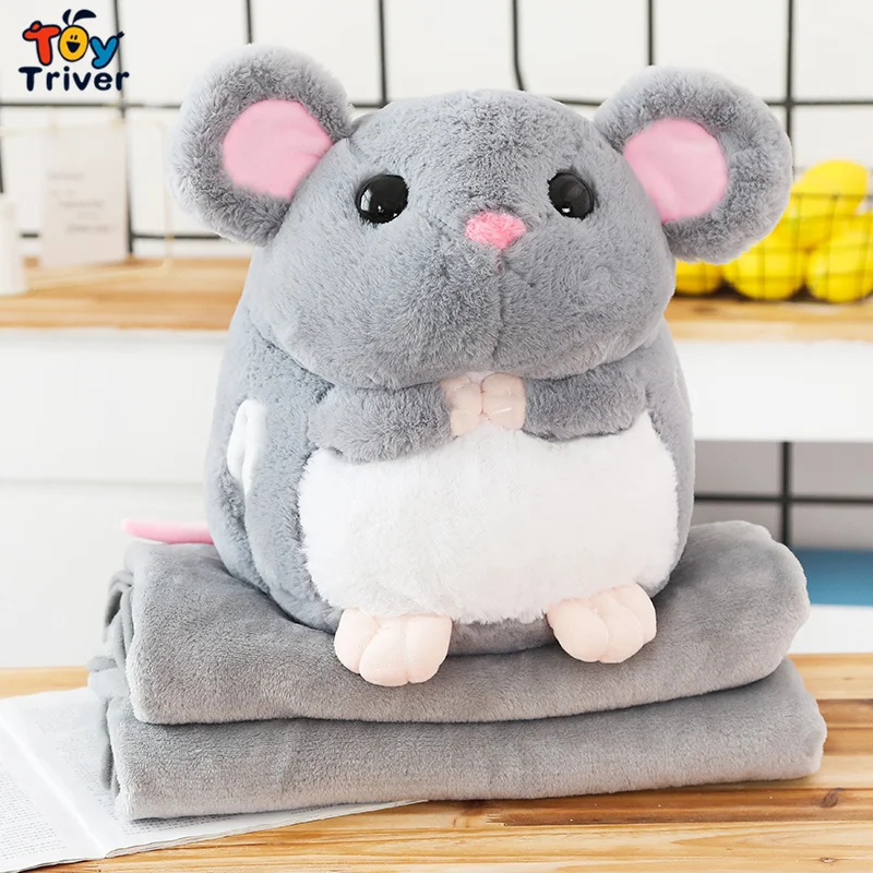 Kawaii мышь, крыса, плюшевая игрушка Triver, портативное одеяло, кукла, руки, грелка, дети, мальчики, девочки, путешествия, ковер для офиса, коврик для сна, подарок - Цвет: grey