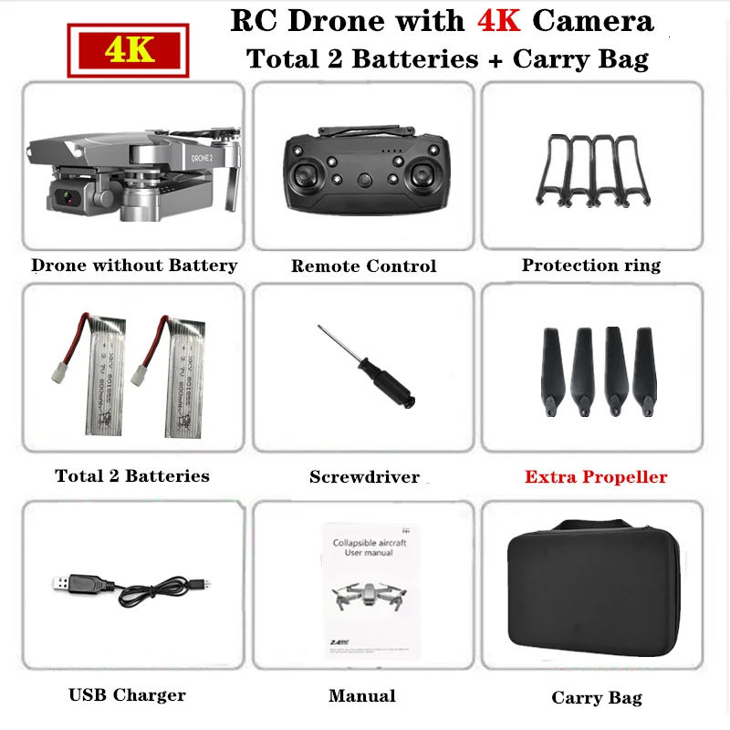 E68 Радиоуправляемый Дрон 4K HD камера wifi FPV Квадрокоптер складной Радиоуправляемый вертолет Квадрокоптер мини дроны VS E58 SG901 E520 GW69 Дрон игрушка - Цвет: 4K Carry Bag 2B