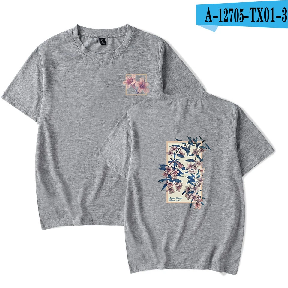 SHAWN men DES Flower Raglan Harajuku футболка женские и мужские топы с коротким рукавом Футболка Повседневная K-pop размера плюс футболка Прямая поставка - Цвет: gray