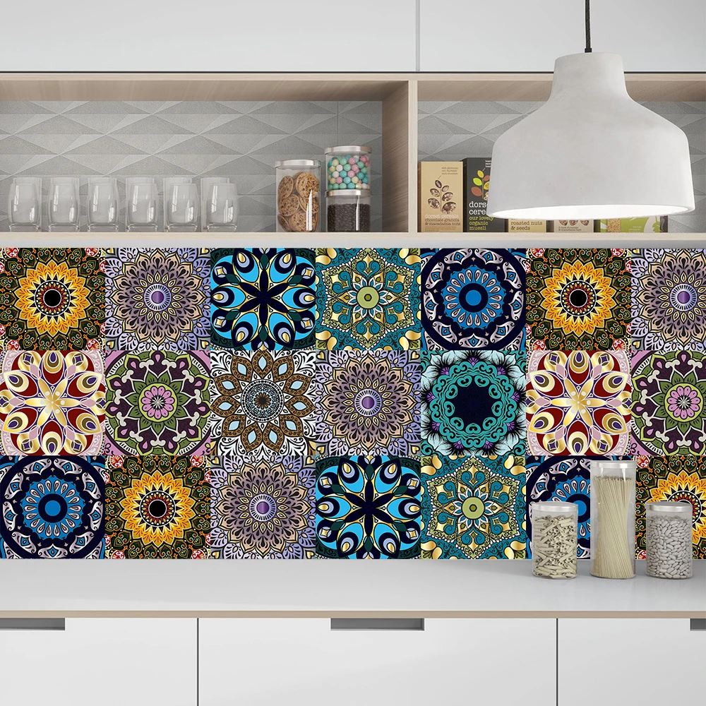 Mandala Style Matte Floor Stickers Transfers Covers For Kitchen Table Bathroom Wall Decor Waterppof Self-adhesive PVC Wallpaper