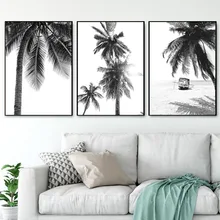 Nordic Tropical Palm Tree Canvas Painting Black White Beach Poster Print Landscape Wall Art Picture for Living Room Home Decor high top white black converse design summer style sea beach sunshine palm tree surfing unique canvas sneakers