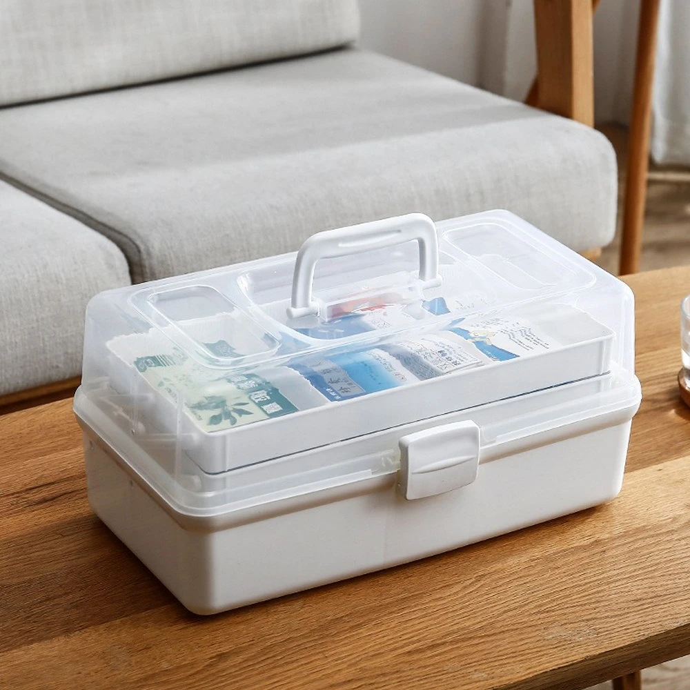 Трехуровневая медицинская коробка для аптечки, пластиковый складной медицинский сундук-органайзер для косметики, канцелярские принадлежности, 6 сетчатых коробок для хранения