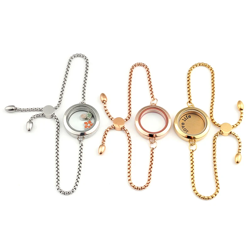 URSJEWELRY с фокусным расстоянием 25 мм-30 мм браслет с медальоном 316L неоднородная Нержавеющая Сталь Подвески медальон прозрачный Стекло медальон с регулируемая цепь