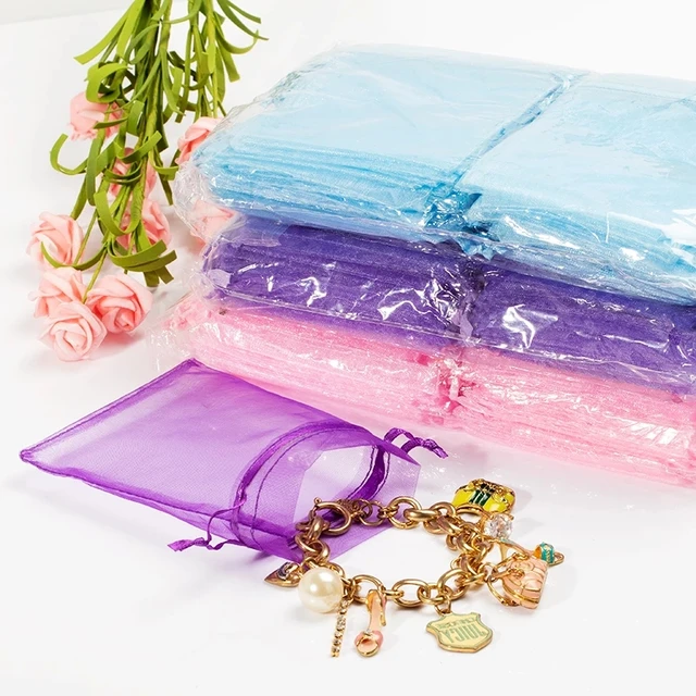 50/100 Pcs/lot Champagne Color Drawstring Organza Bag Small Pouches Jewelry Package Used For Wedding Party Decoration Bag 50% 3