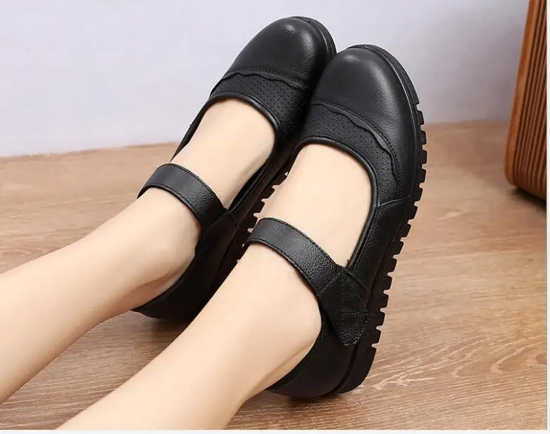Classic Cowhide Comfortable Flats Women Shoes Flats Shoes Woman Lady Shoes Working Ladies Shoes Slip On Shallow Plus Sizes