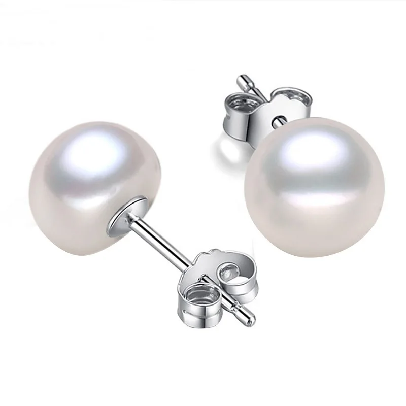 

Real 925 Sterling SIlver Pearl Stud Earrings Genuine Natural Freshwater Pearl Earrings Jewelry For Women Fashion Gift