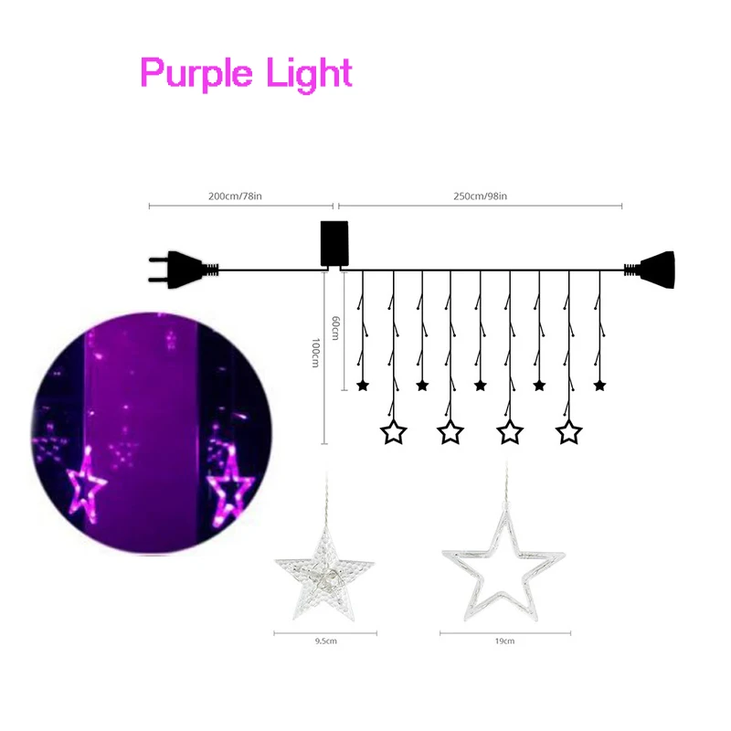 2,5 м занавес светильник светодиодный Звезда Рождественская гирлянда 220 В ЕС наружное/Внутреннее освещение гирлянда сказочная лампа свадебное праздничное украшение для вечеринки - Испускаемый цвет: Purple Light