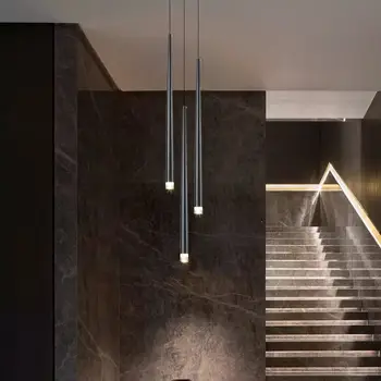 

Bar counter long chandelier front villa restaurant duplex hollow staircase light cone rotating three-head coffee shop lamp