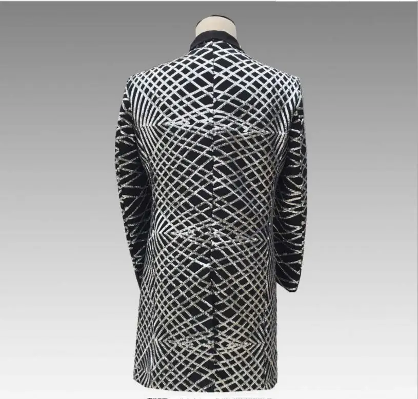 S-6XL!Manufacturers direct bar and nightclub DS punk male singer checkered long sequined suit dress
